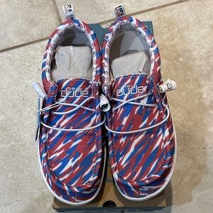 NIB! Hey Dude Wally Proud Zubaz Print Slip On Shoes 6 Buffalo Bills Loafers
